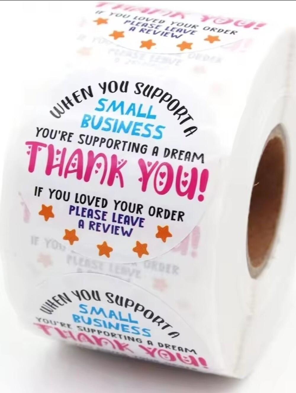 Round Thank You Sticker Roll - Blue & Pink Text - Picture 2 of 2